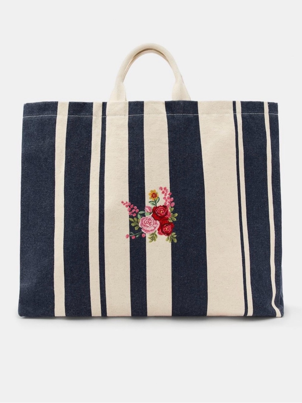 Zara Maxi Striped Floral Embroidery Tote. Brand new!